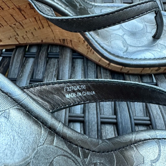 Coach Lannie Metallic Calf Leather Cork Wedge Sandals - Pewter - Picture 11 of 14